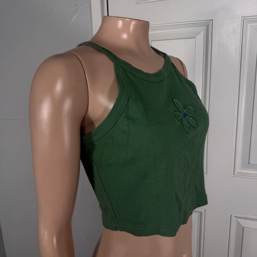 Vintage Y2K Xhilaration Shirt S Cotton Tank Top Crop Top Floral Aplique C4-30 - Picture 4 of 6